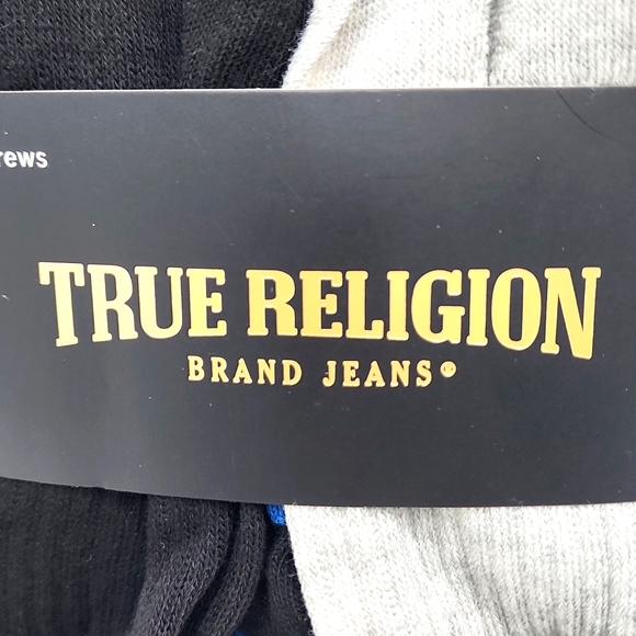 TRUE RELIGION, HALF CUSHION CREWS SOCKS BLACK, GREY, WHITE, SHOE SIZE 8-12.5 - Picture 5 of 8